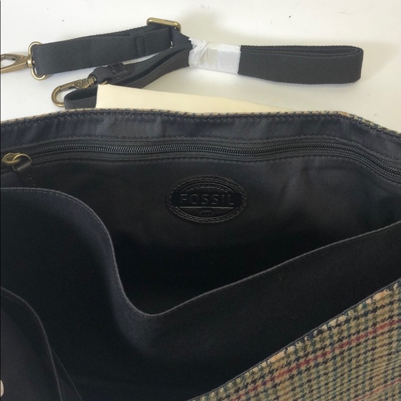 Fossil Plaid Brifcase Khaki Loptop Case New - Picture 7 of 8